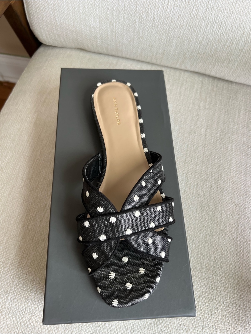 Ann Taylor Black and White Polka Dot Slide Mule